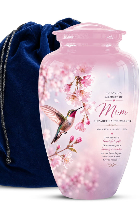 Personalized Hummingbird Memorial Urn for Mom - Keepsake Cremation Ashes Tribute