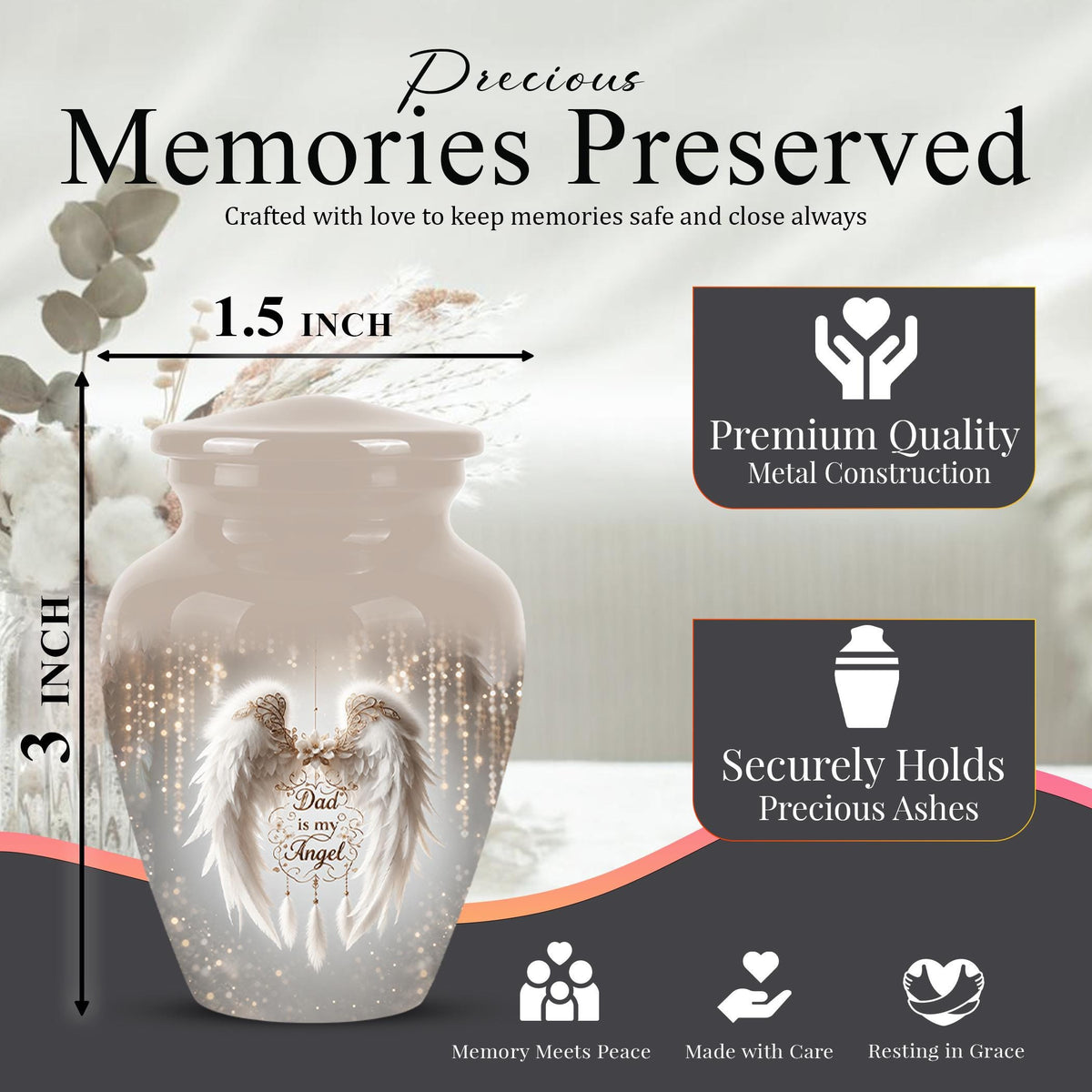 Personalized Dad Memorial Urn - Angel Wings Funeral Urns