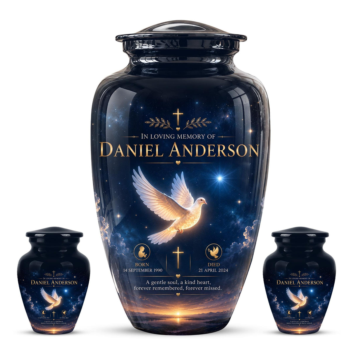Personalized White Dove Cremation Urn - Christian Memorial Ashes Container (Custom Name & Dates)
