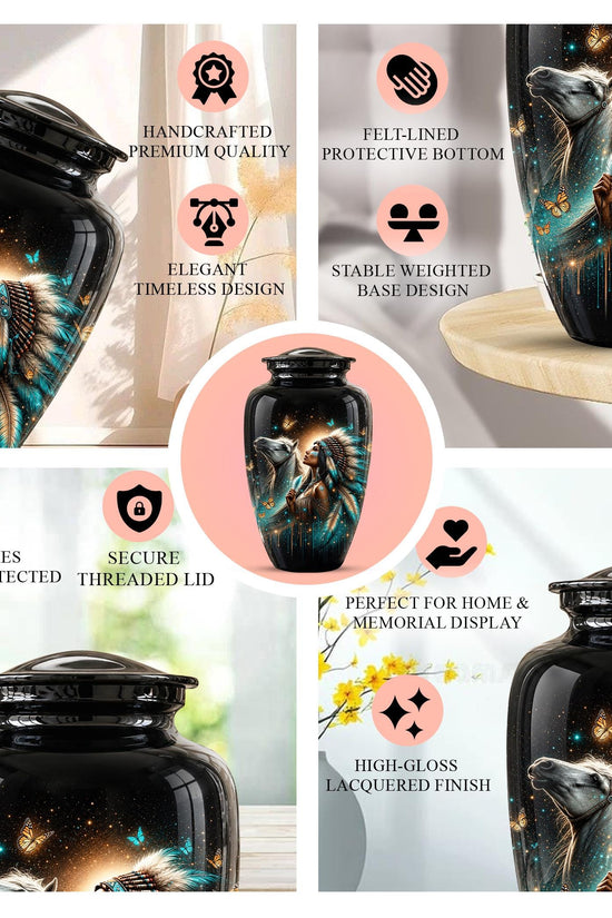 Native American Urns for Human Ashes - Horse Cremation Urn for Adults