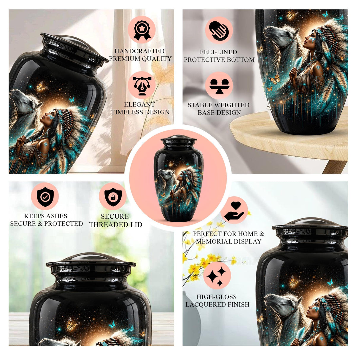Native American Urns for Human Ashes - Horse Cremation Urn for Adults