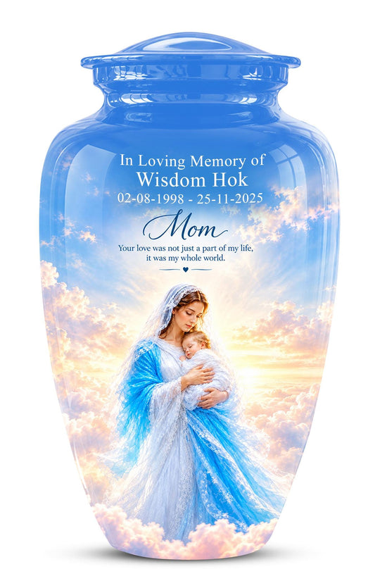 Personalized Mother Mary Cremation Urn, Catholic Memorial Ashes (200 Cubic)