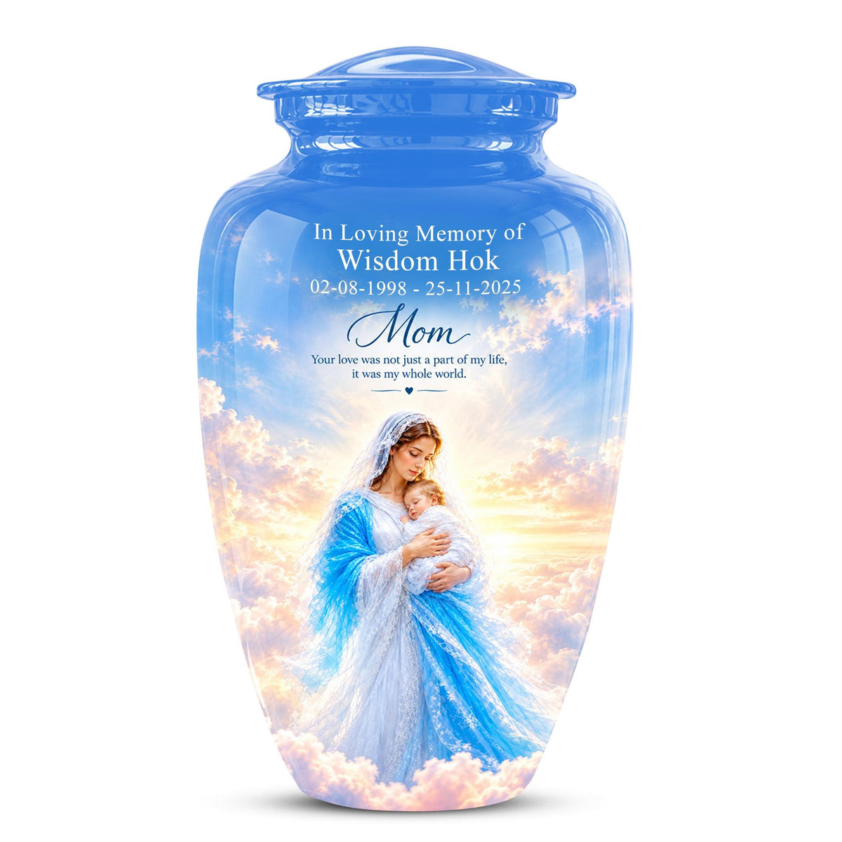 Personalized Mother Mary Cremation Urn, Catholic Memorial Ashes (200 Cubic)