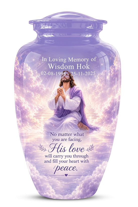 Christian Jesus Urn for Human Ashes, Memorial Keepsake, Religious Funeral Tribute
