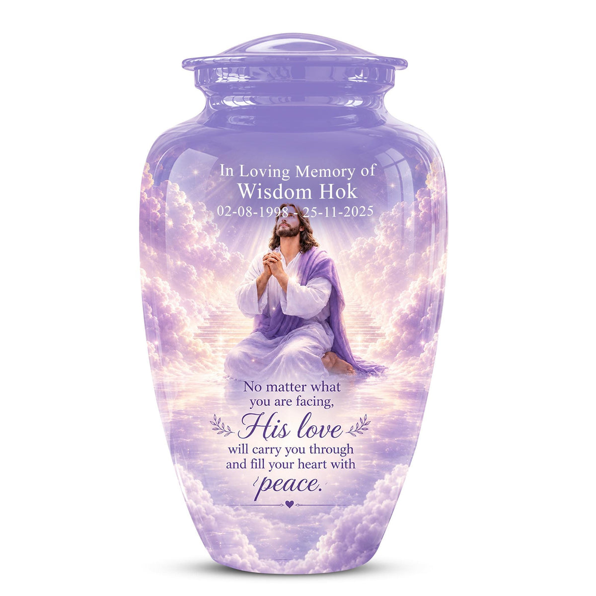 Christian Jesus Urn for Human Ashes, Memorial Keepsake, Religious Funeral Tribute