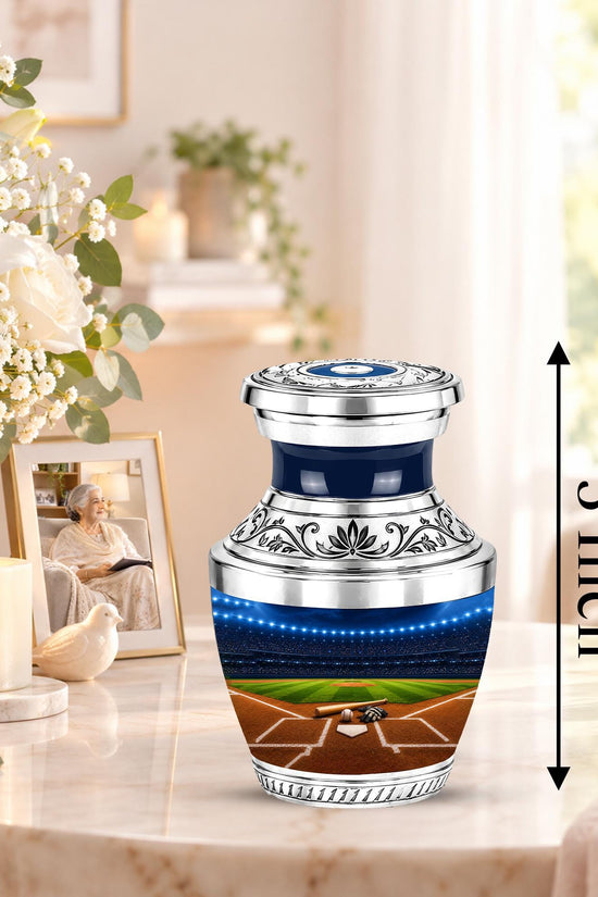Baseball Cremation Urn for Ashes - Silver Baseball Stadium Memorial Urn