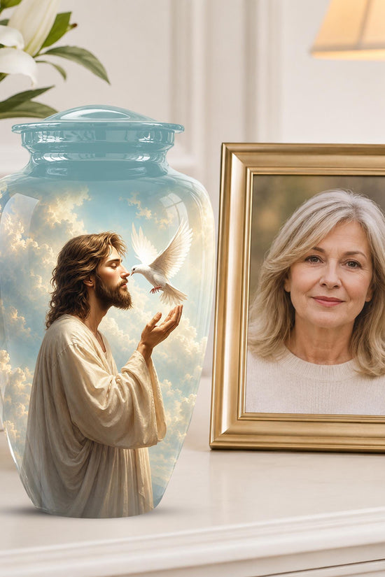 Personalized Christian Cremation Urn - Jesus Dove Memorial Keepsake