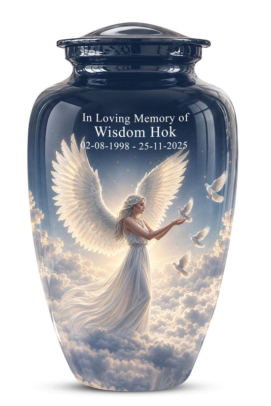 Personalized Angel Cremation Urn for Ashes - Female Angel Dove Memorial Urn