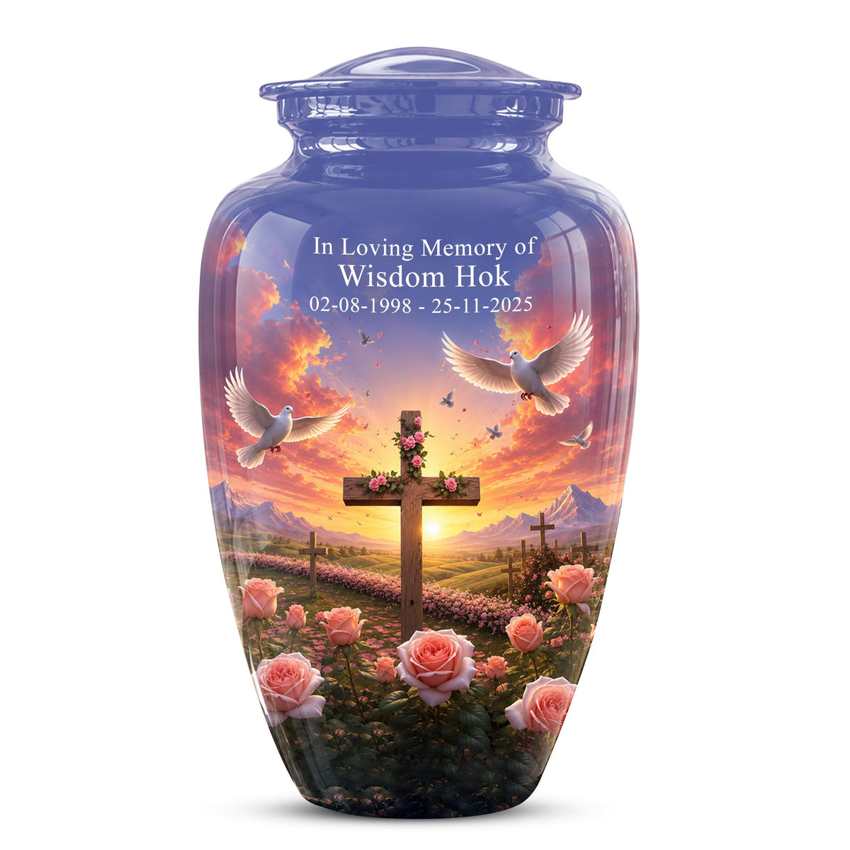 Faith Memorial Ashes Keepsake - Cross Dove Sunset Art
