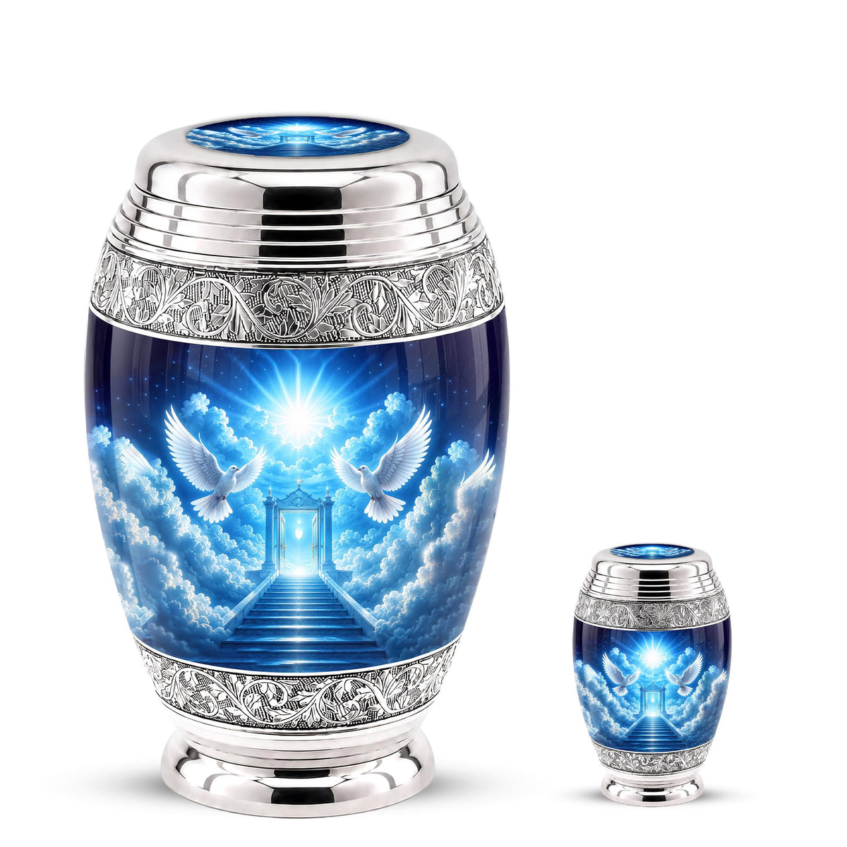 Personalized Heavenly Dove Cremation Urn for Ashes - Blue Gates of Heaven Memorial Urn