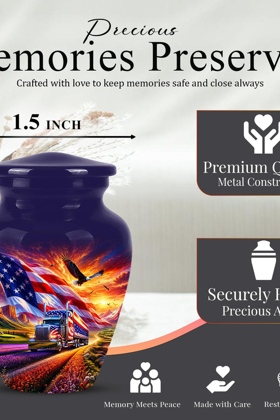 American Flag Truck Cremation Urn for Ashes - Patriotic Eagle Memorial Urn