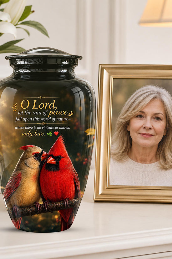 Cardinal Cremation Urn, Vibrant Bird Memorial Tribute, Christian Peace Keepsake