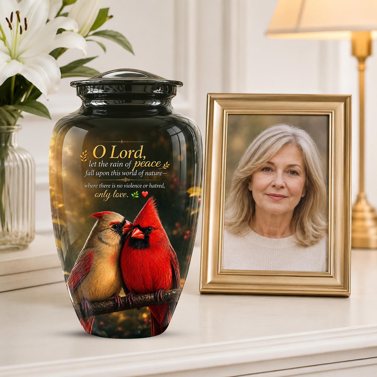 Cardinal Cremation Urn, Vibrant Bird Memorial Tribute, Christian Peace Keepsake