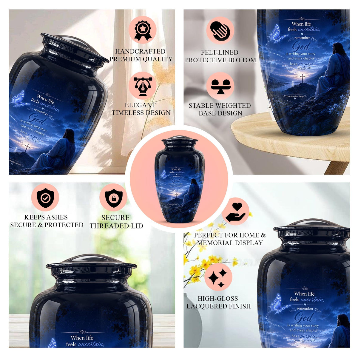 Personalized Jesus Cremation Urn for Ashes, Christian Memorial Urn - In Loving Memory Religious Tribute
