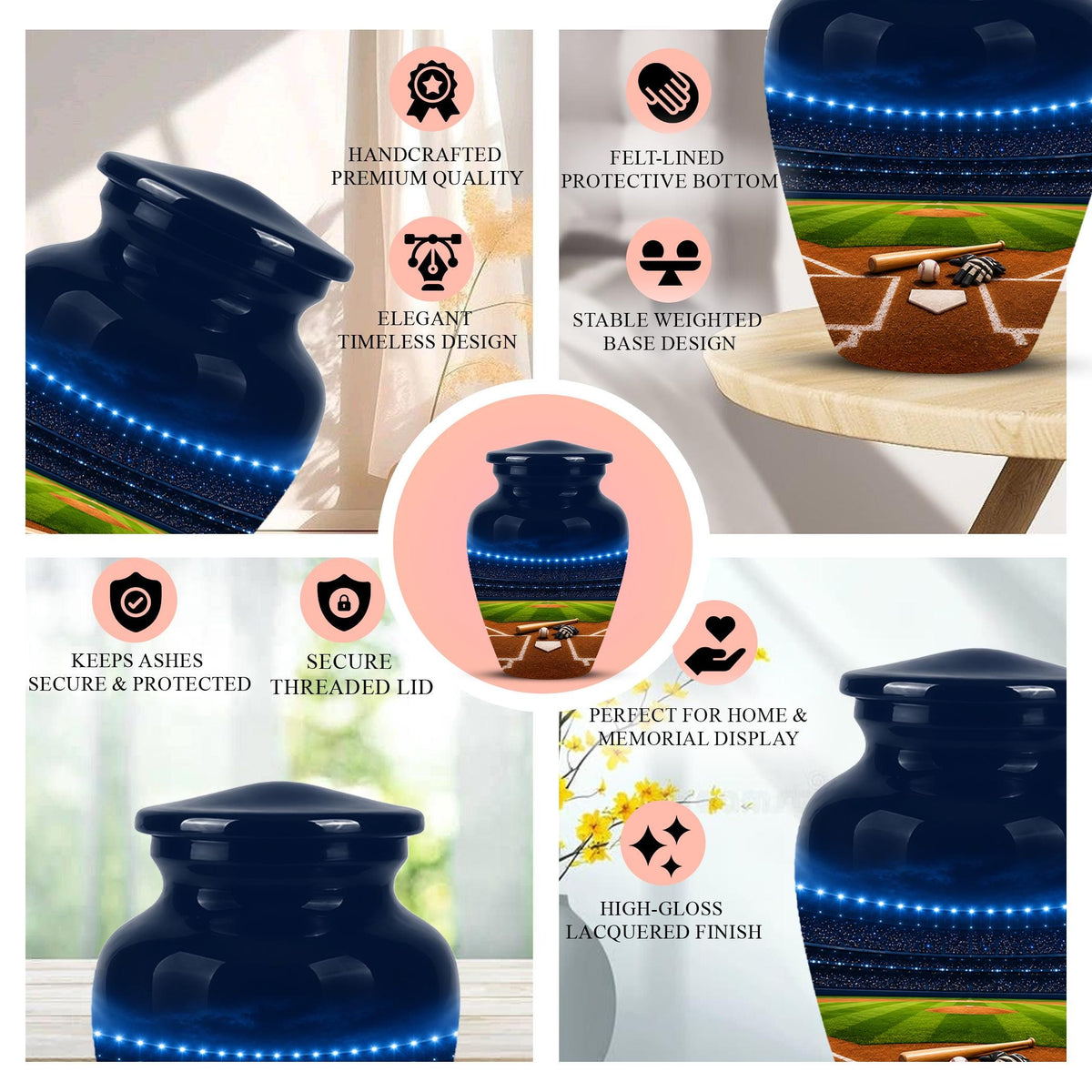 Personalized Baseball Stadium Cremation Urn for Ashes - Custom Memorial Funeral Urn