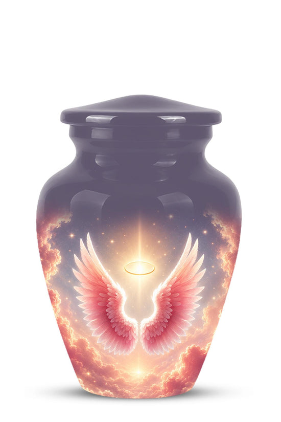 Pink Angel Wings Memorial Urn - Personalized Heavenly Cremation Urn