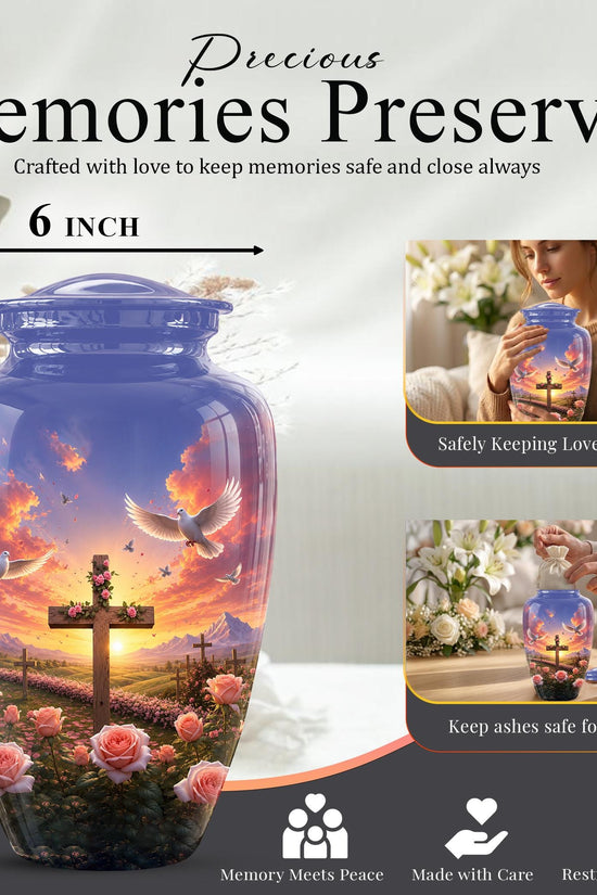 Faith Memorial Ashes Keepsake - Cross Dove Sunset Art