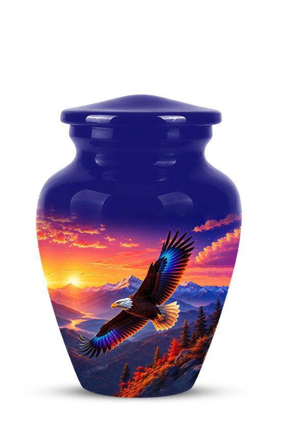 Bald Eagle Cremation Urn for Ashes - Purple Sunset Mountain Memorial Urn