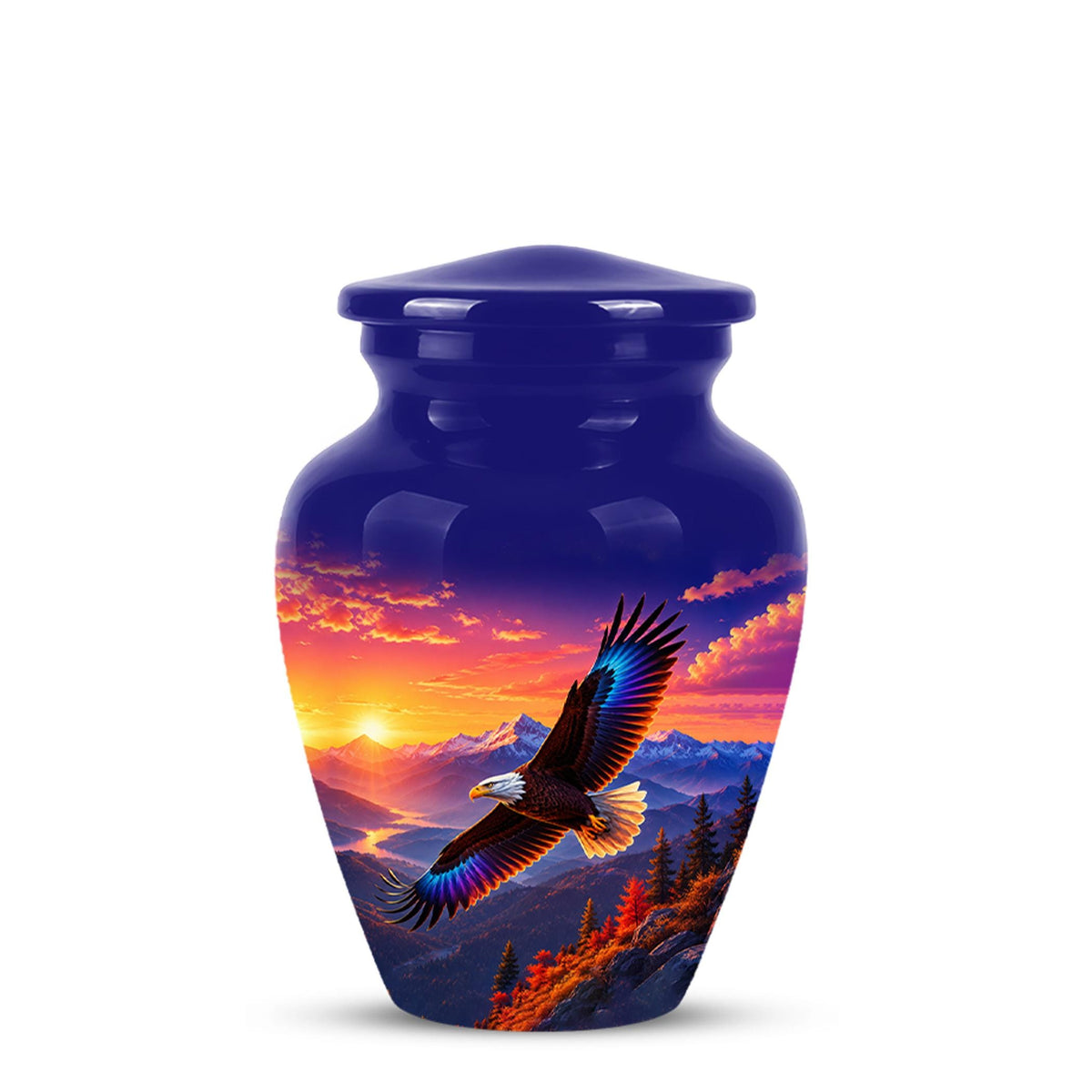 Bald Eagle Cremation Urn for Ashes - Purple Sunset Mountain Memorial Urn