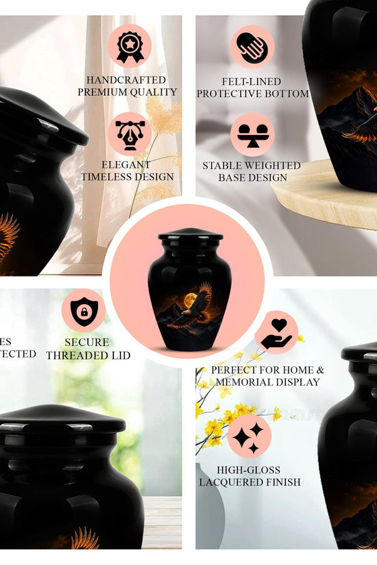 Eagle Cremation Urn for Ashes - Black Bald Eagle Memorial Urn