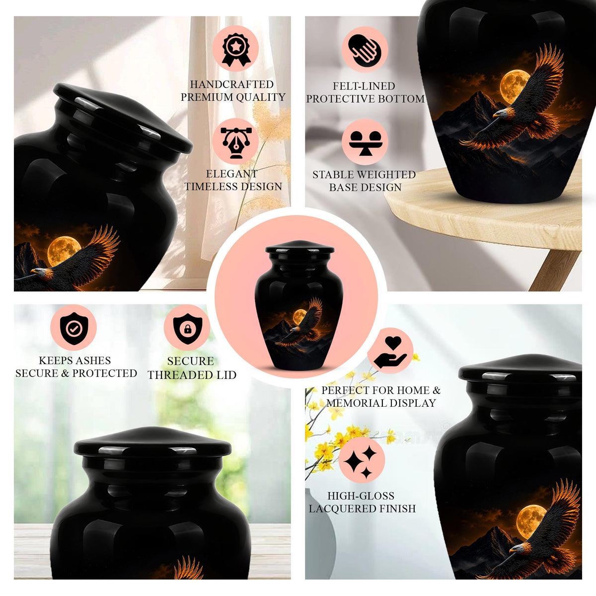 Eagle Cremation Urn for Ashes - Black Bald Eagle Memorial Urn