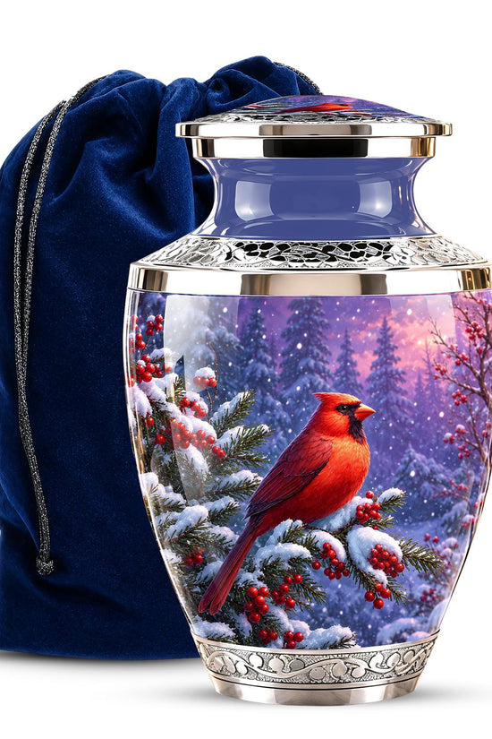Personalized Cardinal Memorial Urn, Winter Bird Ashes Keepsake (200 Cubic)