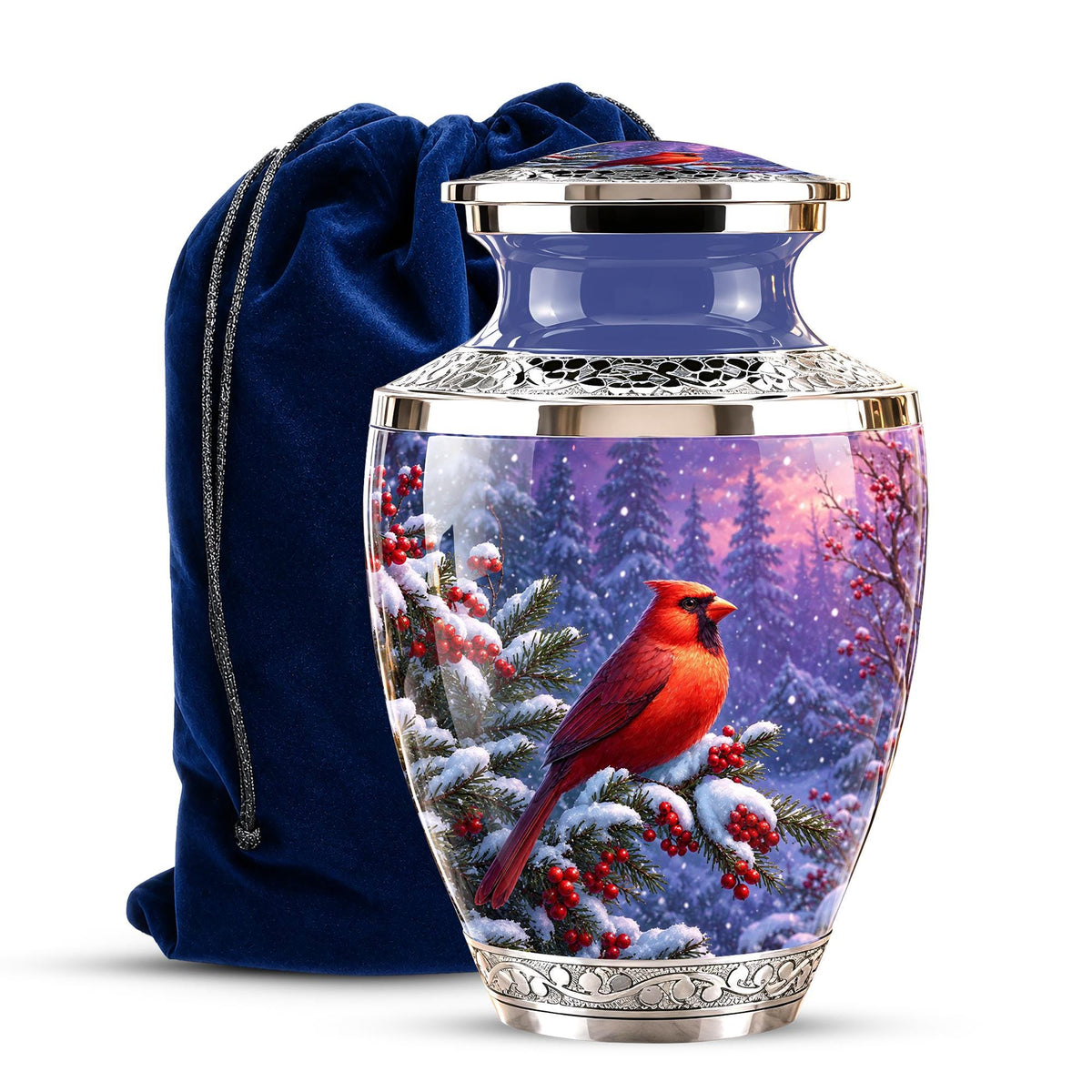 Personalized Cardinal Memorial Urn, Winter Bird Ashes Keepsake (200 Cubic)