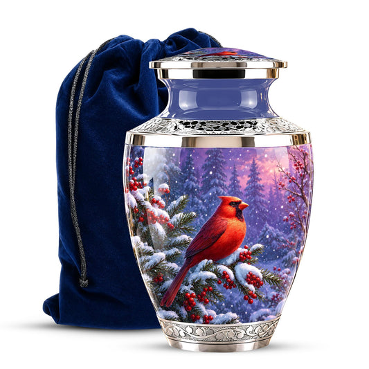 Personalized Cardinal Memorial Urn, Winter Bird Ashes Keepsake (200 Cubic)