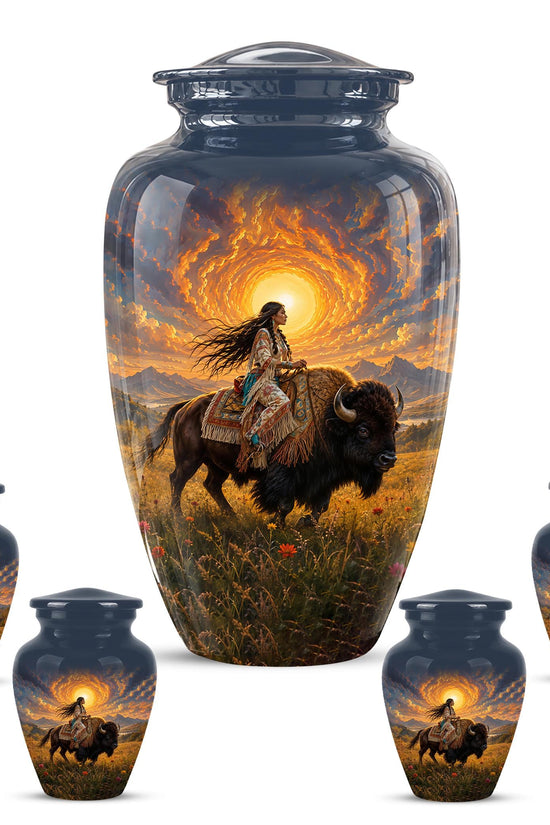 Personalized Native American Cremation Urn for Ashes - Buffalo Bison Memorial Urn