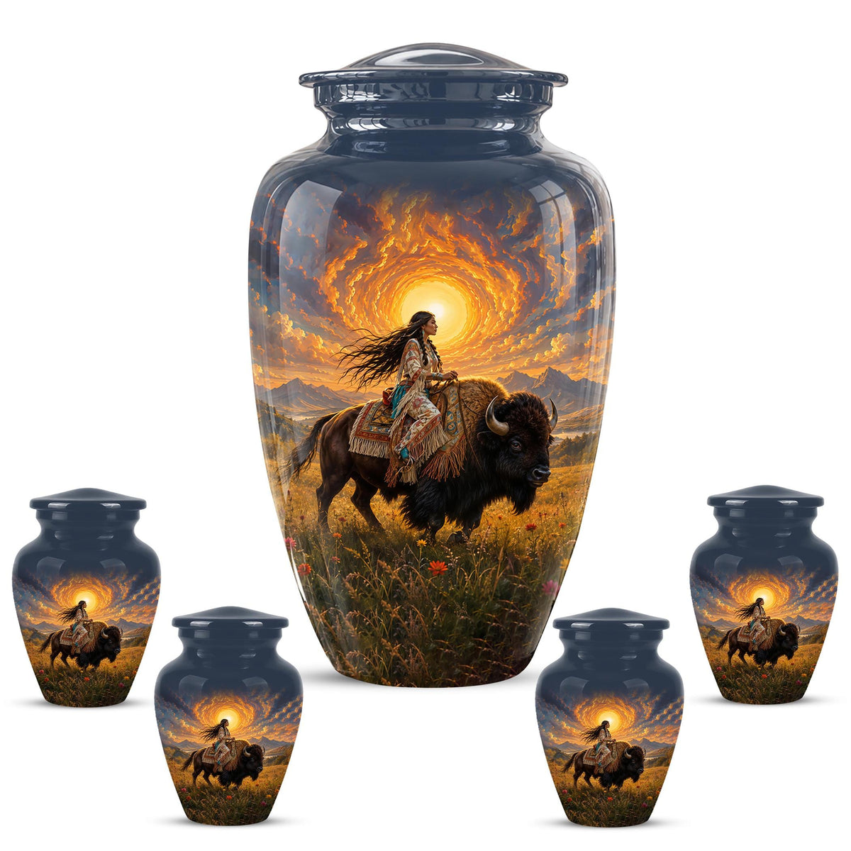 Personalized Native American Cremation Urn for Ashes - Buffalo Bison Memorial Urn
