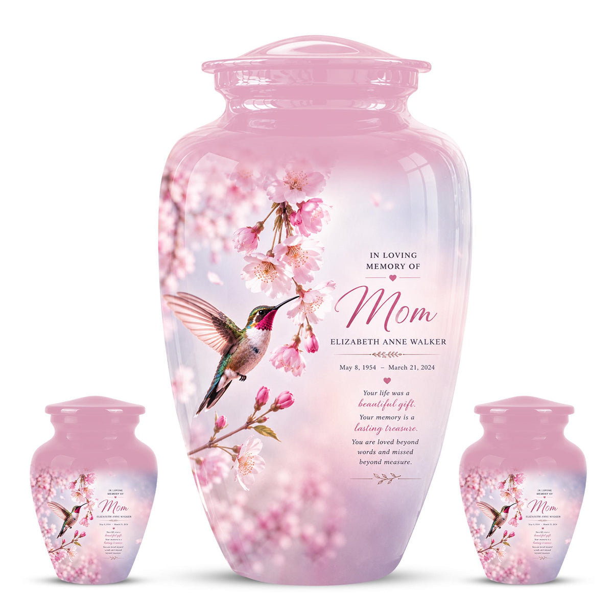 Personalized Hummingbird Memorial Urn for Mom - Keepsake Cremation Ashes Tribute