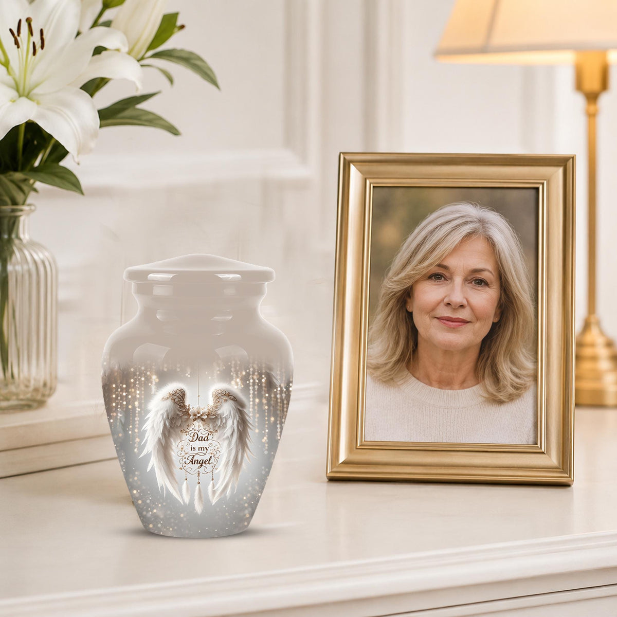 Personalized Dad Memorial Urn - Angel Wings Funeral Urns