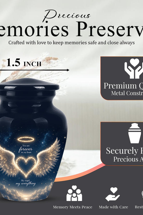 Forever in My Heart Memorial Urn - Personalized Angel Wings Cremation Urn,Custom Remembrance Keepsake