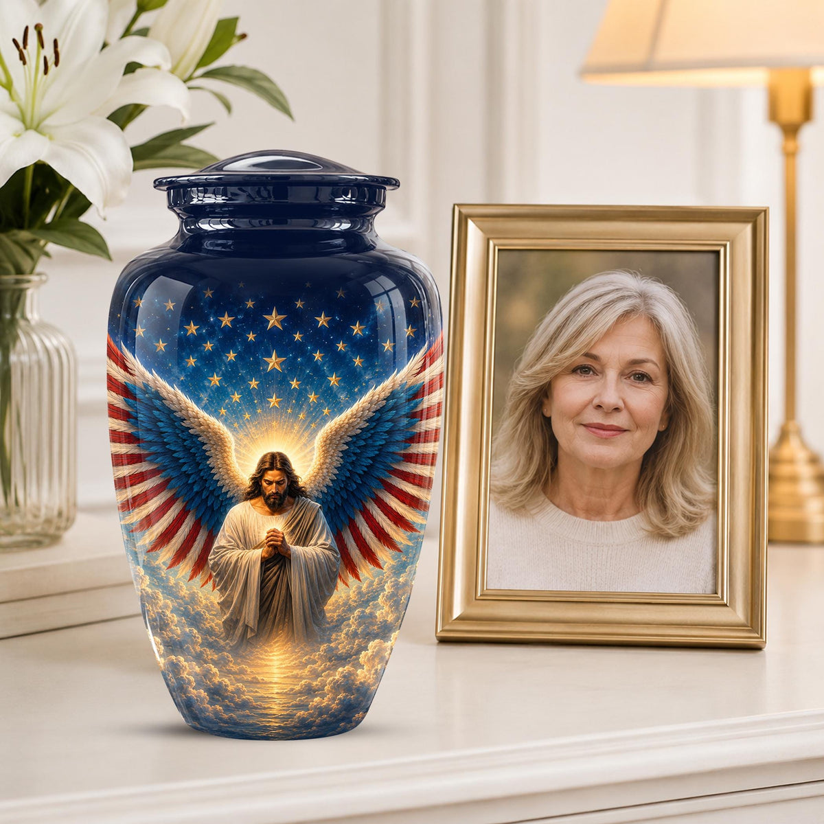 Personalized Christian Memorial Urn - Jesus Angel Wings Cremation Urn (200 Cubic)