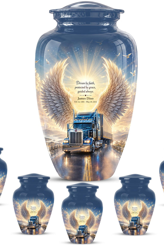 Personalized Truck Cremation Urn - Angel Wings Memorial Keepsake