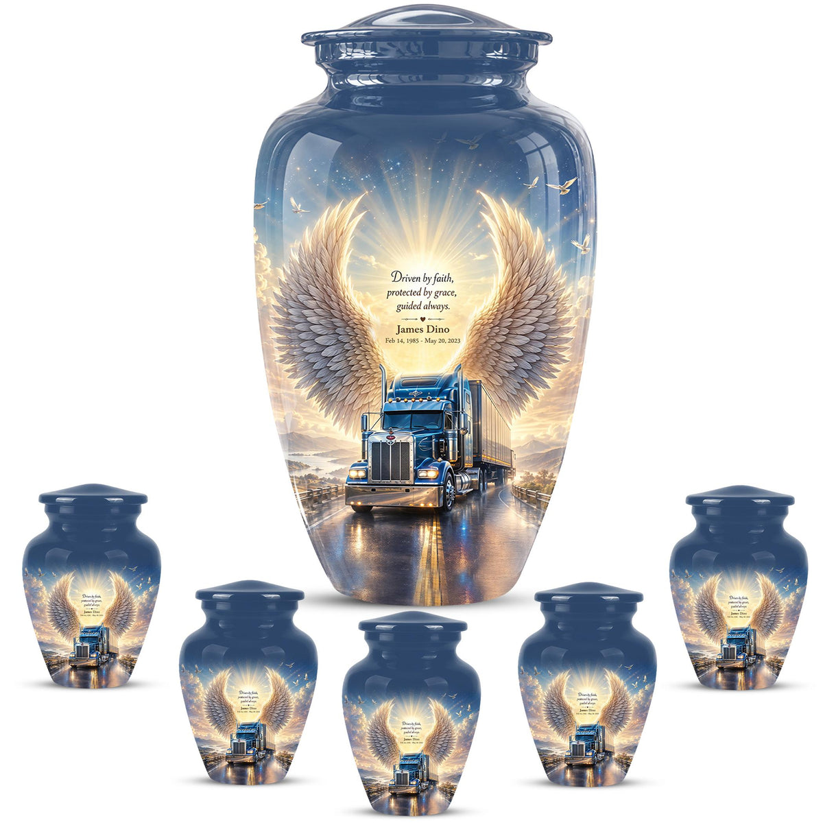 Personalized Truck Cremation Urn - Angel Wings Memorial Keepsake