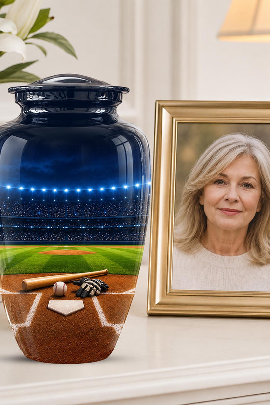 Personalized Baseball Stadium Cremation Urn for Ashes - Custom Memorial Funeral Urn