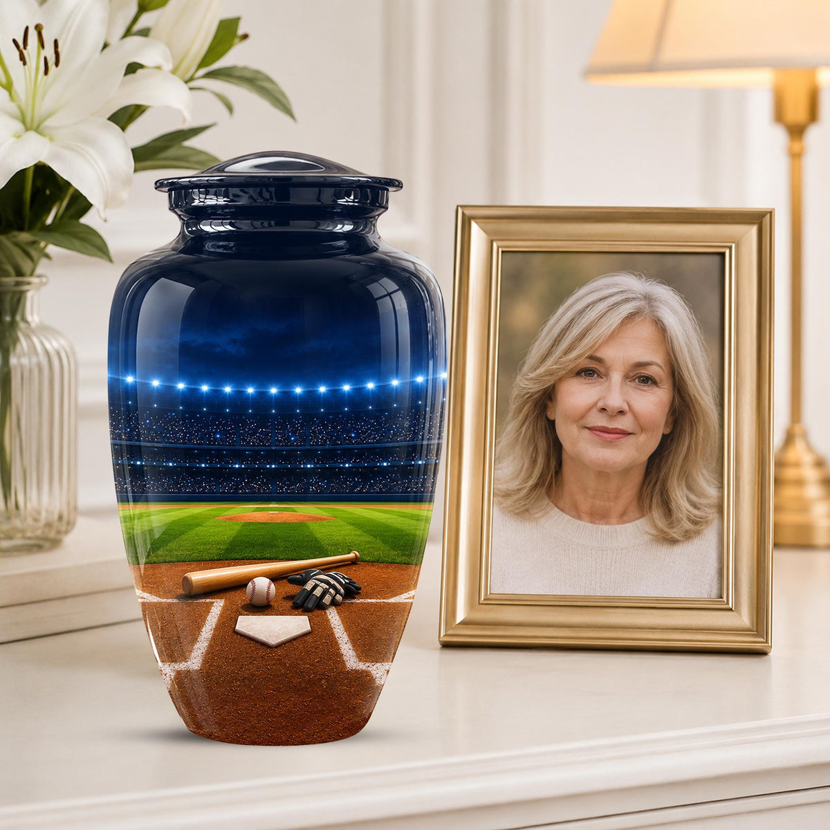 Personalized Baseball Stadium Cremation Urn for Ashes - Custom Memorial Funeral Urn