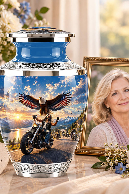 Personalized Motorcycle Cremation Urn, Biker Memorial, Eagle Rider Tribute