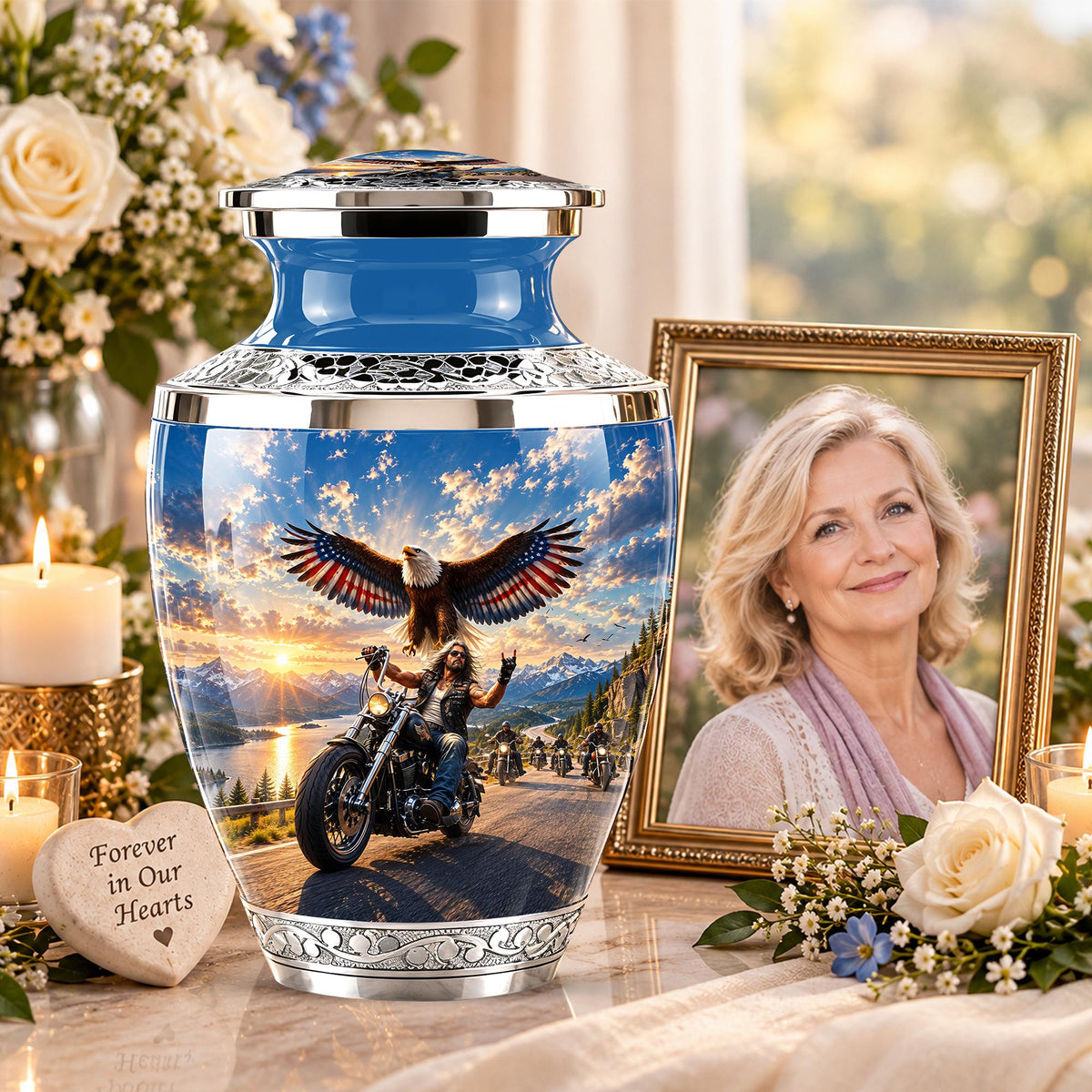 Personalized Motorcycle Cremation Urn, Biker Memorial, Eagle Rider Tribute