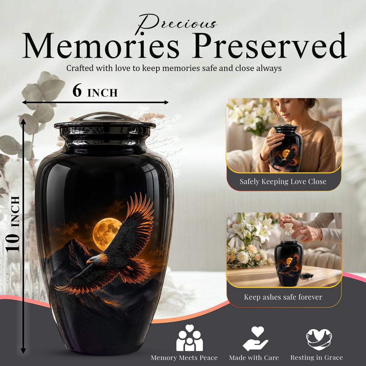 Eagle Cremation Urn for Ashes - Black Bald Eagle Memorial Urn