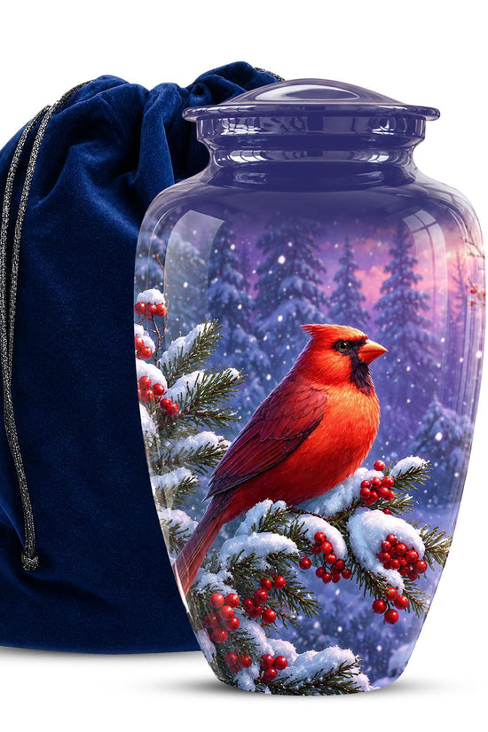 Cardinal Winter Memorial Urn, Red Bird Ashes Keepsake (200 Cubic)