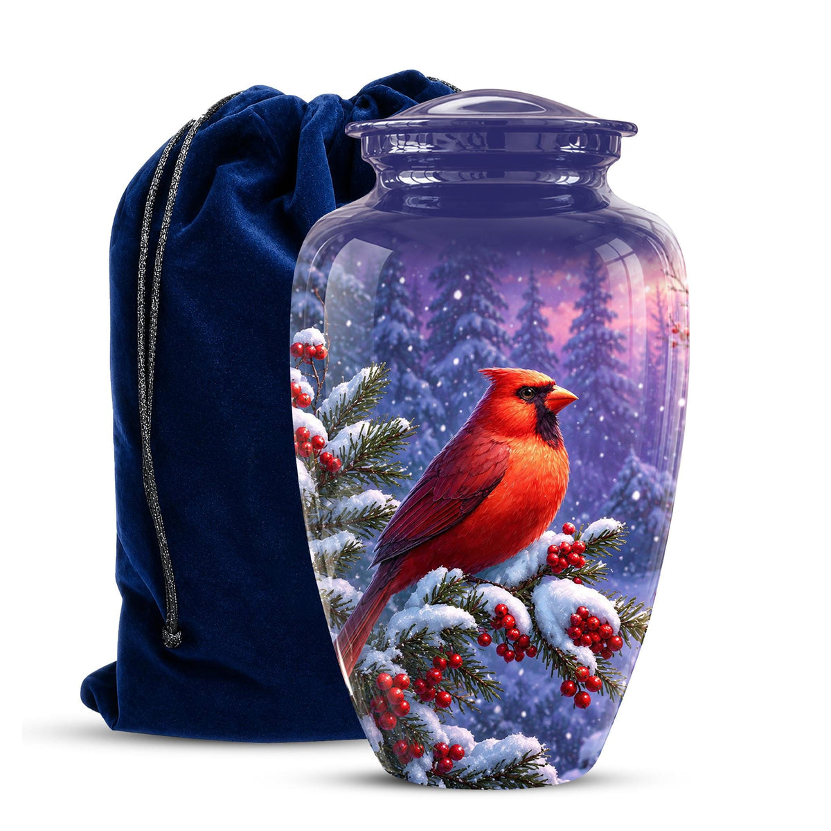Cardinal Winter Memorial Urn, Red Bird Ashes Keepsake (200 Cubic)