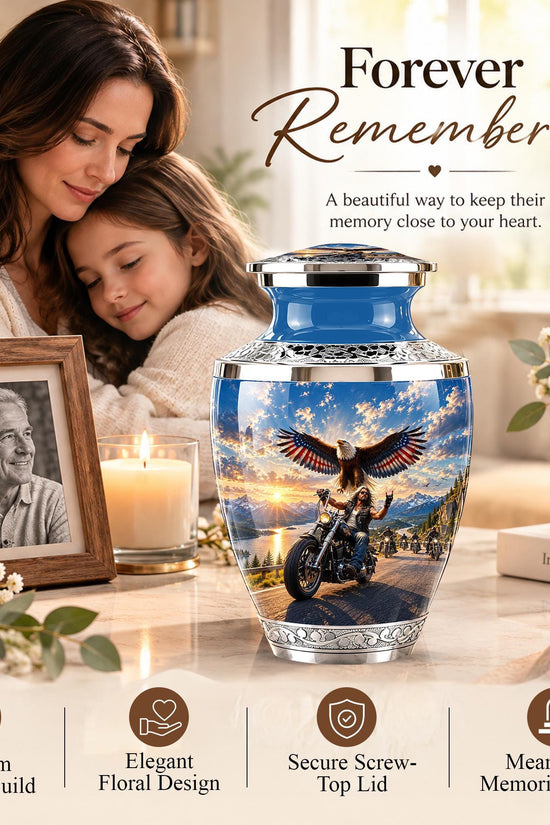 Personalized Motorcycle Cremation Urn, Biker Memorial, Eagle Rider Tribute