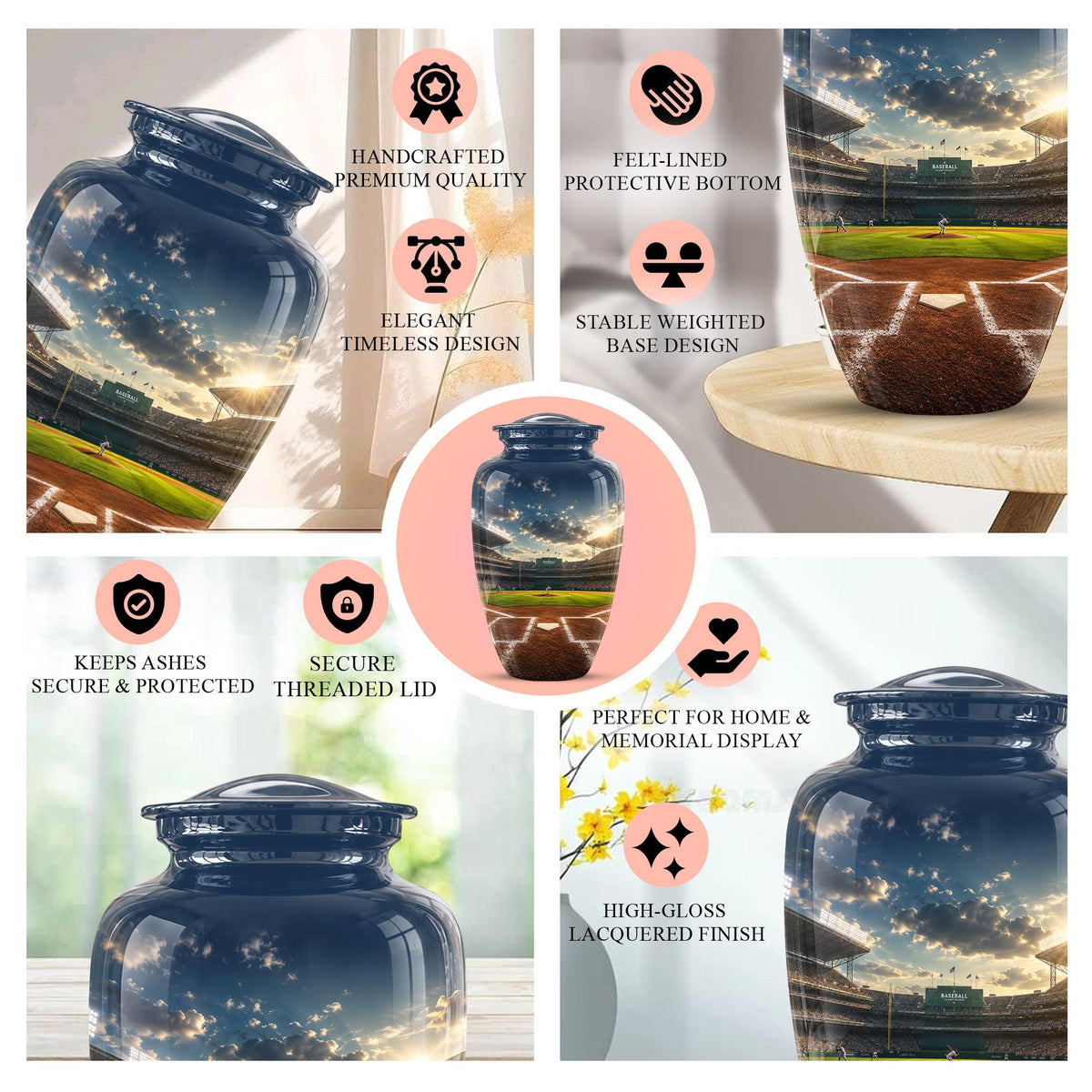 Baseball Stadium Cremation Urn for Ashes - Baseball Field Memorial Urn