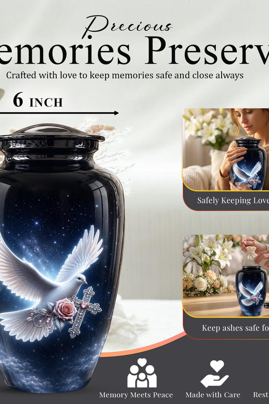 Cremation Urn for Human Ashes | Flying White Dove Memorial Urn - Personalized Adult Urns