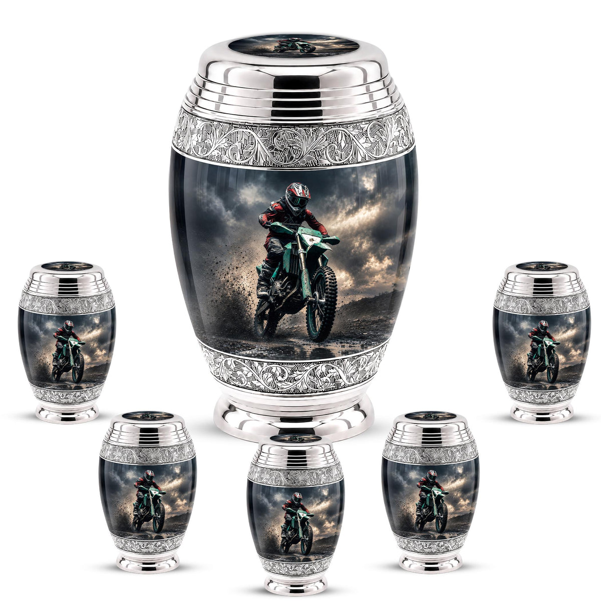 Personalized Motocross Rider Cremation Urn, Glossy Black Finish, Memorial Keepsake