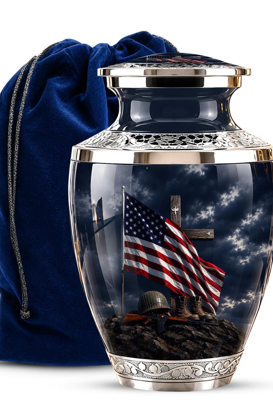 Military Cremation Urn, Patriotic Veteran Memorial Ashes, American Flag Tribute