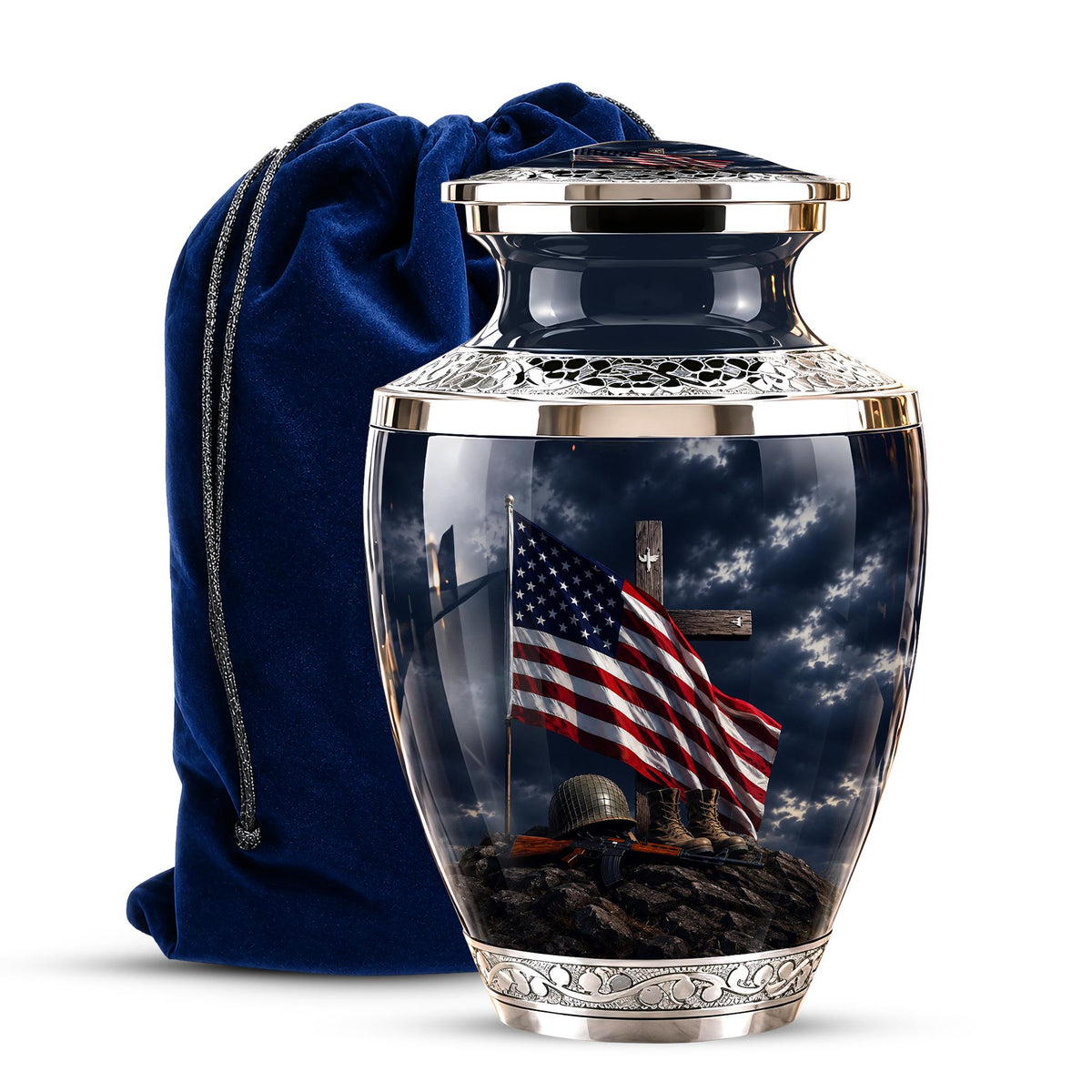 Military Cremation Urn, Patriotic Veteran Memorial Ashes, American Flag Tribute