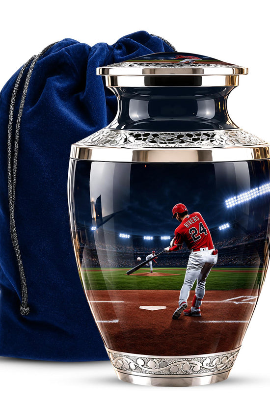 Baseball Player Cremation Urn for Ashes - Red Jersey Baseball Memorial Urn